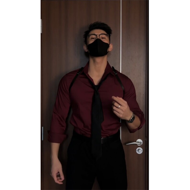 枫叶红禁欲系酒红色衬衫男春秋季痞帅dk男生制服长袖衬衣打底衫,男装衬衫,星座1007（原301D）
