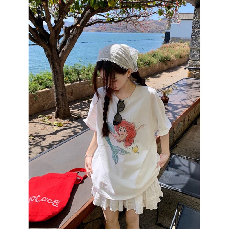 T0167-P25 童话故事人鱼公主卡通印花纯棉T 趣味圆领短袖图片