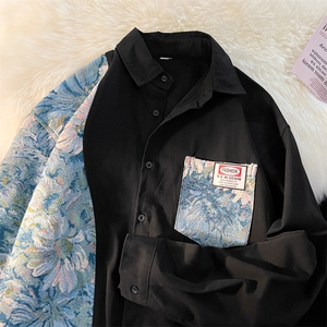 港风风花型长袖衬衫大码M-5XL情侣潮长袖衬衫男CS7714P60控图片