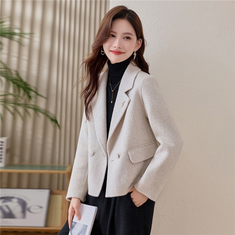 时尚西装翻领双面羊毛大衣女短款2025秋冬新款小个子显瘦毛呢外套,女装毛呢外套,韩宇舍