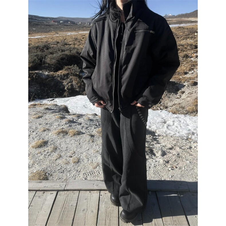 NeedMoney毛领哈灵顿棉服版型保暖上衣活页分割bomber短款夹克,男装夹克,星座506A