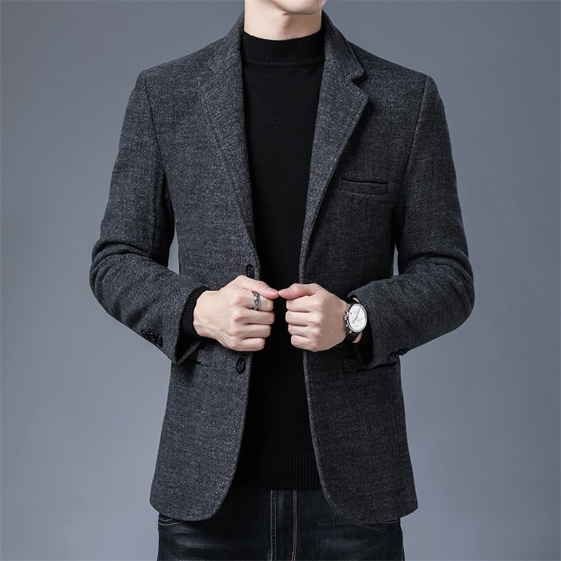 新款男士休闲春秋修身单西毛呢外套商务中年羊毛西装，男装毛呢大衣，钱塘6003A(原)4033A