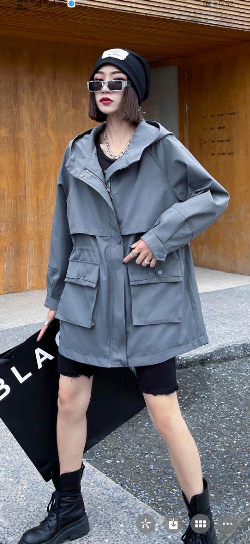 秋款抽绳风衣，女装风衣，忠杭阁