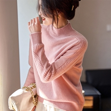 2025年秋季时尚百搭通勤简约休闲卷边自由领休闲毛衣，女装羊绒衫，绒歆坊