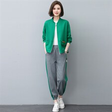 女士休闲运动套装2025春秋新中年妈妈开衫卫衣外套短款跑步两件套，女装套装/套裙，依恋蒂丝