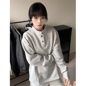 肌理感秋季男女华夫格透气亨利领户外运动休闲纯色长袖T恤 WT02图片
