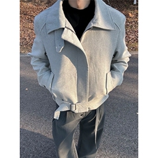 美式绑带正肩夹克男款秋冬潮牌可切换领型短款毛呢外套HH1043P80，男装夹克，星座1013-5