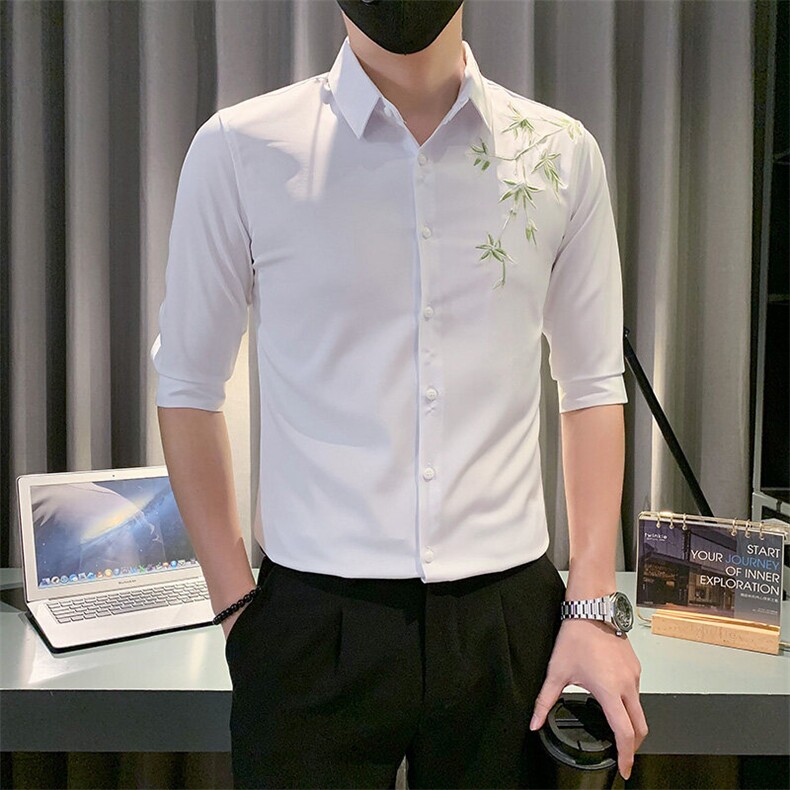B2166502P502025夏装新款刺绣新中式中袖衬衫潮男社会小伙风,男装衬衫,电商B216（原B302）