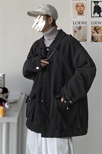 港风情侣灯芯绒夹克外套多口袋工装宽松衬衫潮男女日系H203/P85，男装夹克，钱塘713