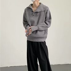 长袖潮青少年常规宽松型套头针织衫毛衣高领纽扣设计上衣立领春季，男装针织衫/毛衣，星座506A