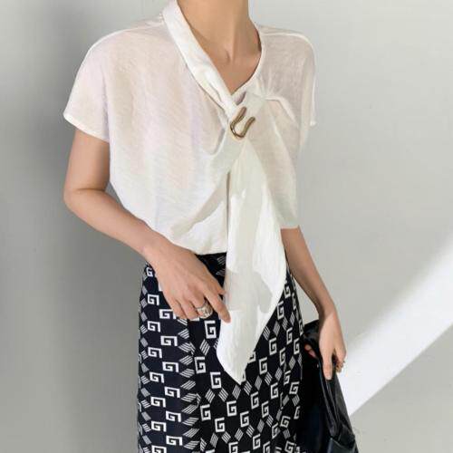 现货 夏装天丝金属扣上衣,女装,M&VC