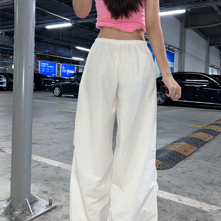 77lin美式复古抽绳褶皱工装裤女夏季新款宽松直筒阔腿休闲长裤子,男装工装外套,星座506A