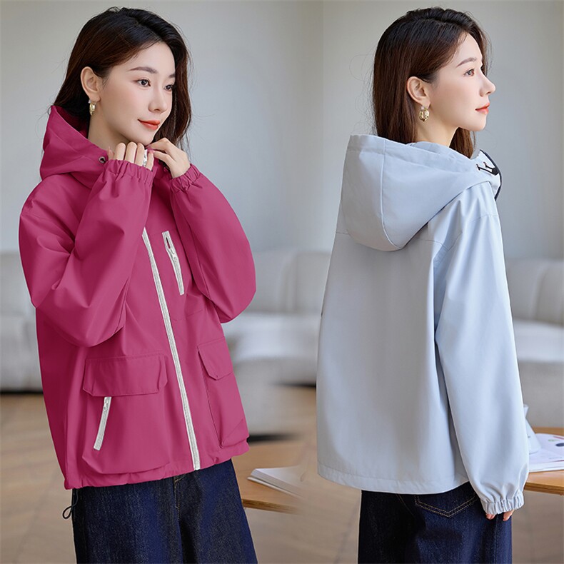 现货秒发2025秋装新款韩版连帽休闲风衣外套短款大码外套,女装风衣,星宇服饰