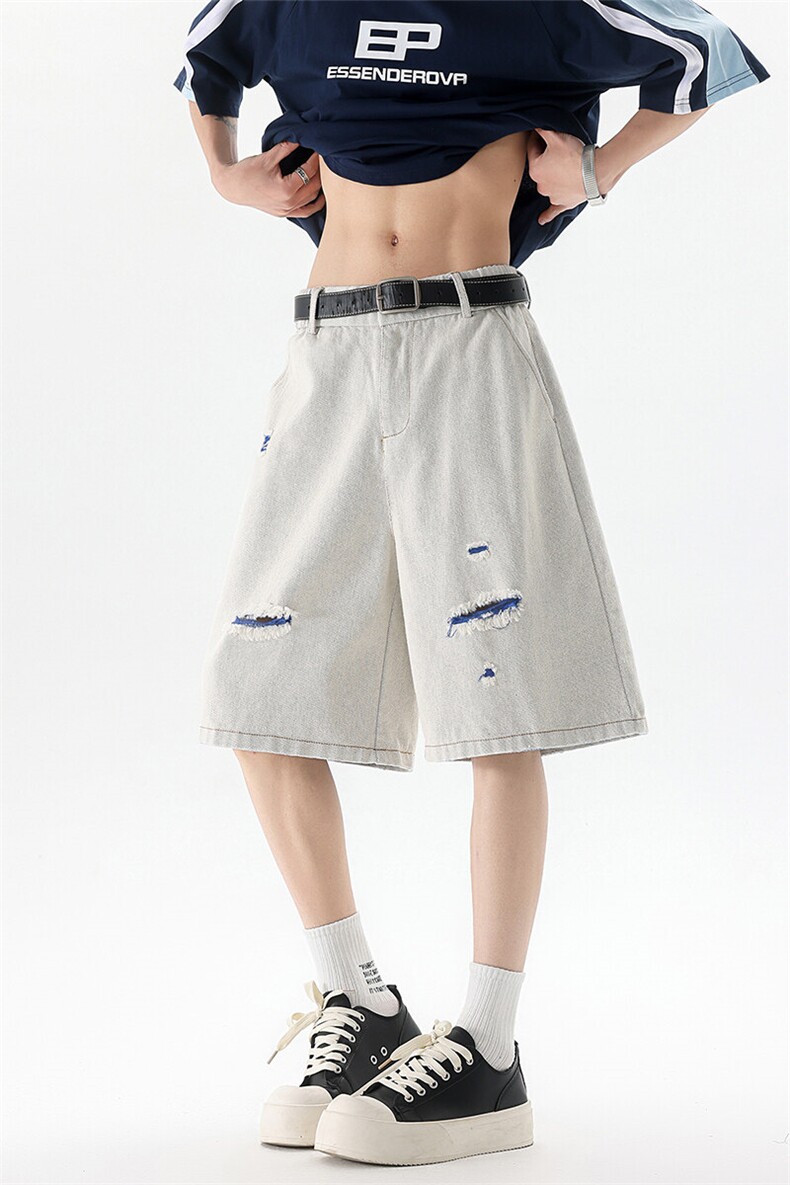 四季星座212A-N025批55控89夏季新款破洞牛仔裤休闲五分裤大码,男装休闲裤,星座212A（原A324）