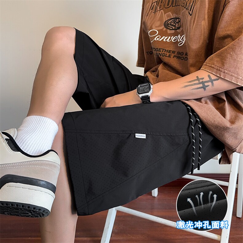 特批P20无差价夏季拼接激光冲孔透气港风大码五分短裤男DK5802,男装休闲裤,电商A001-1