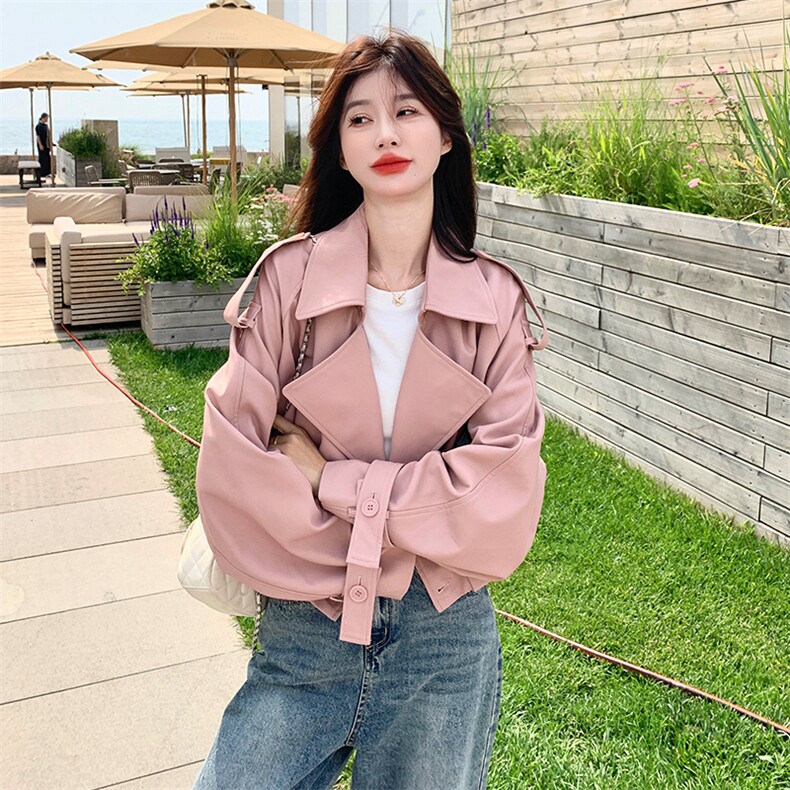 甜酷粉色减龄短款外套女2025春秋季新款韩版休闲百搭显瘦夹克风衣图片