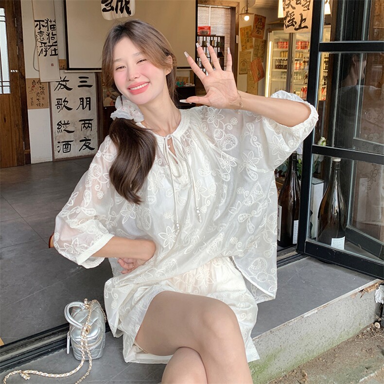 新中式国风禅意防晒套装裤女夏2025新款高级松弛感刺绣短裤两件套,女装套装/套裙,维壹
