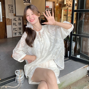 新中式国风禅意防晒套装裤女夏2025新款高级松弛感刺绣短裤两件套图片