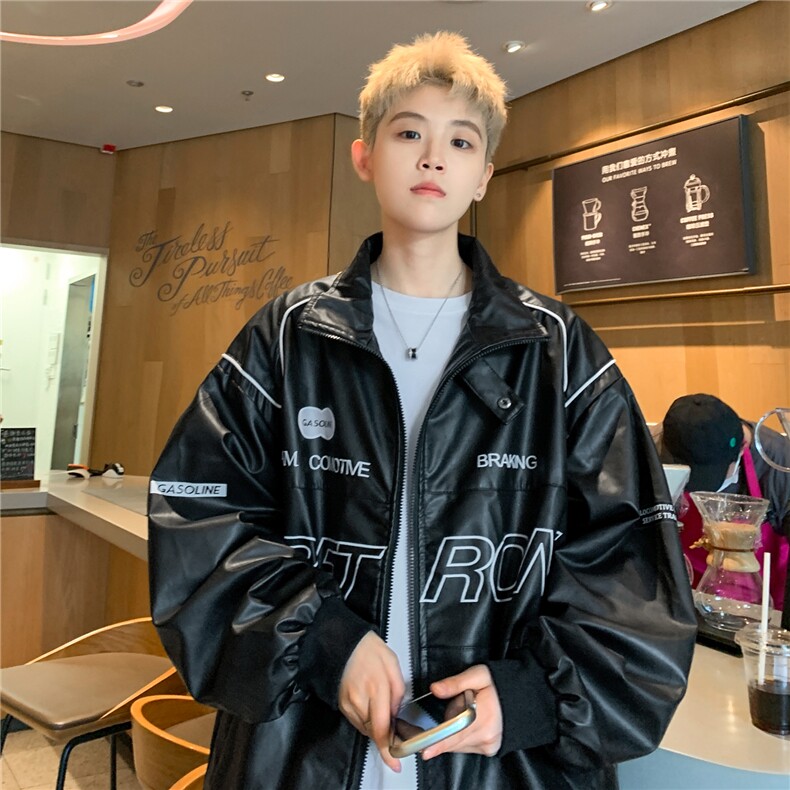 秋季新款机车皮衣外套男ins潮oversize炸街宽松pu皮夹克D314P108,男装夹克,电商A335-1（原A458）