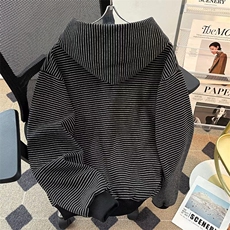 2025连帽拉链卫衣休闲宽松秋冬条纹百搭加厚外套男女款1551P63，女装短外套，星座410-2