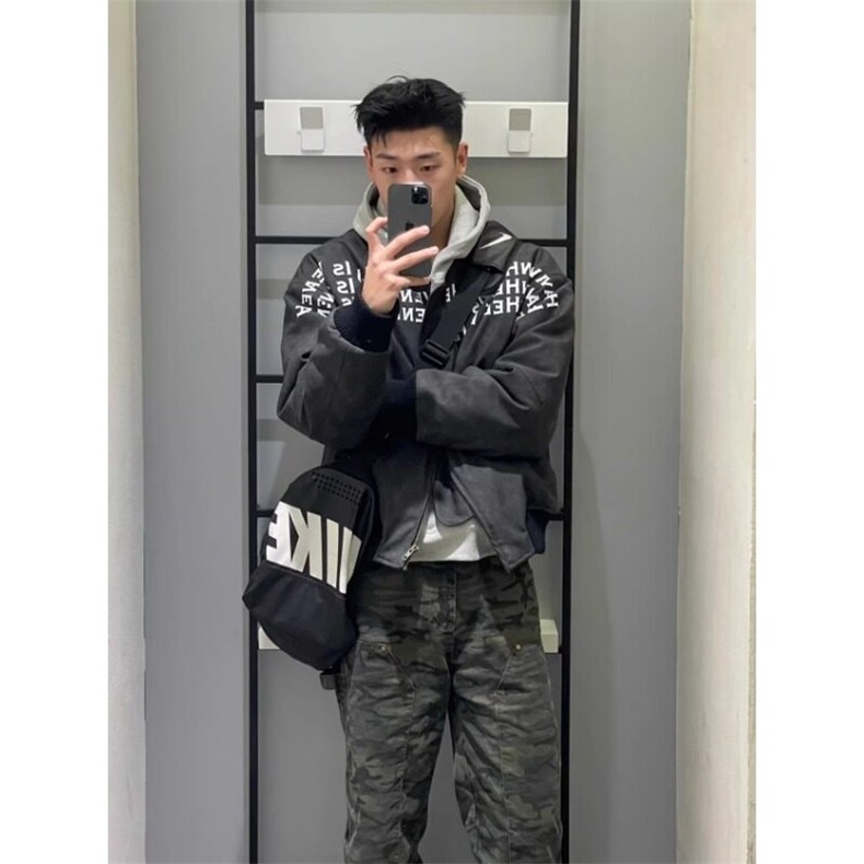 网络图满印廓形立挺美式夹克男女春秋短宽小众设计感棒球服外套潮,男装夹克,星座715-4