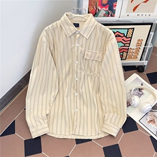日系复古纯色长袖衬衫男春秋款潮牌休闲宽松男士衬衣服CY1256-P43，男装衬衫，星座412-3