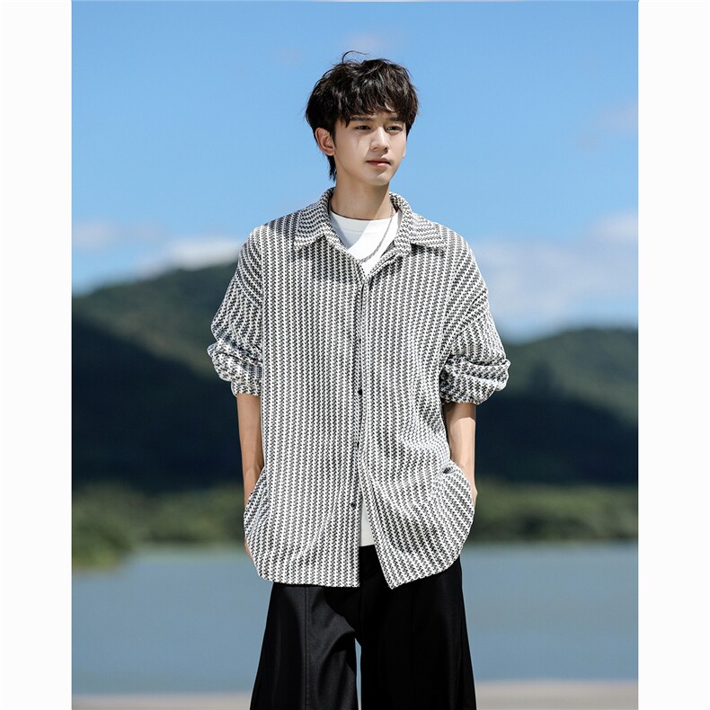 8XL-M鱼骨纹小香风衬衫男生春秋衬衣宽松慵懒垂感外套CS29009P45图片