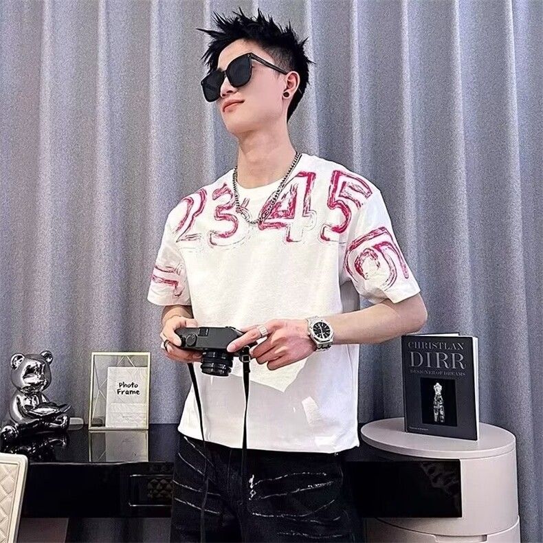 美式宽松重磅短袖T恤男士夏季潮牌宽松百搭简约印花上衣服,男装T恤,星座218-1（原230）