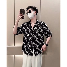 冰丝衬衫短袖男夏季潮牌痞帅扎染衬衣男款2025新款男士夏装半截袖，男装T恤，星座410-7