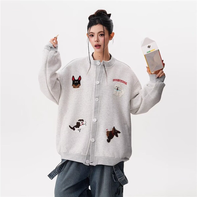 1506/Q10100/P54春秋美式复古刺绣卡通棒球服，女装职业装，星座1506