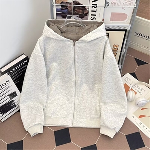 1506-1/WY1891/P59新款卫衣港风宽松简约连帽卫衣开衫男女同款图片