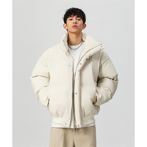 现货5W件冬季三防重磅硬挺boxy短款羽绒立领PU皮棉衣外套加厚棉服图片