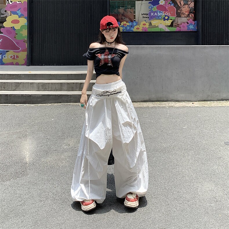 2025美式叠穿设计感绑带伞兵裤男女宽松休闲褶皱阔腿裤YD9043-P65,男装休闲裤,星座509