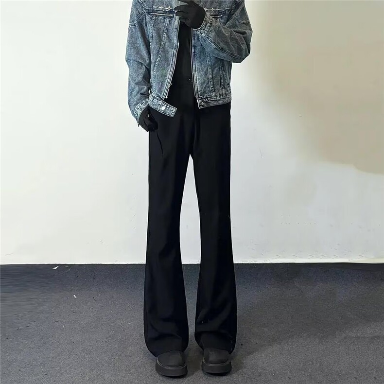 春秋季西装开叉裤子男直筒高腰微喇叭裤显瘦休闲弹力修身阔腿长裤,男装西服套装,星座506A