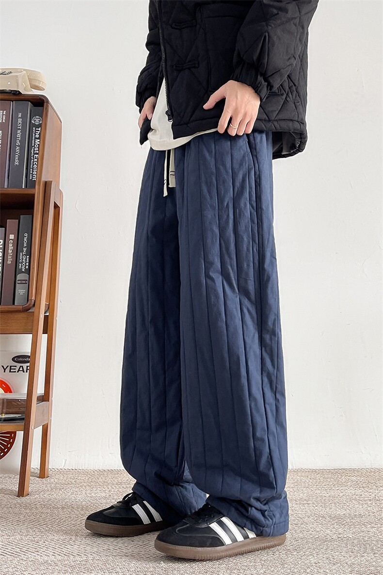 8XL-M加厚夹棉保暖长裤棉麻绗缝竖格休闲裤加棉棉裤K9111P68控88,男装棉裤,电商D206-1