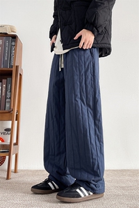 8XL-M 加厚夹棉保暖长裤棉麻绗缝竖格休闲裤加棉棉裤K9111P68控88图片
