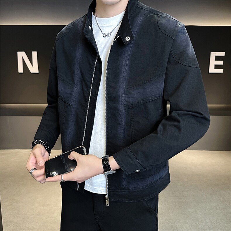 6517-M-3XL-P135店主风秋季翻领立领男士渐变休闲百搭夹克外套,男装夹克,电商B255