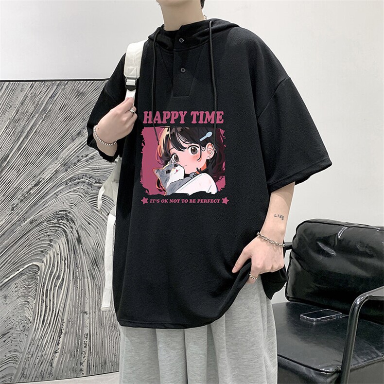 LD54353-P45NASA连帽短袖t恤男大码胖子带帽五分袖中袖,男装T恤,电商A040