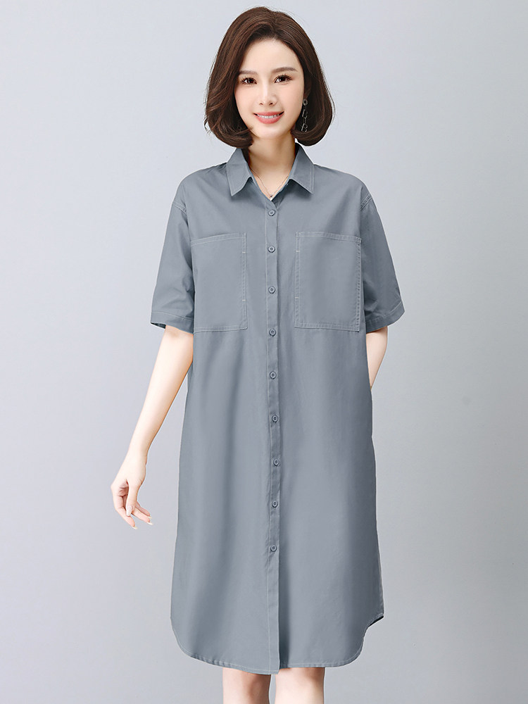 大码新款复古中袖Polo领牛仔连衣裙宽松胖妹妹女装夏专柜代购,女装连衣裙,悦见她