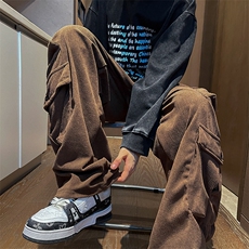 港风秋冬男裤灯芯绒工装大口袋直筒宽松休闲长裤H989P50，男装休闲裤，星座1013-1
