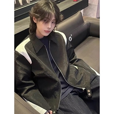 高级感撞色拼接褶皱夹克港风chic轻奢休闲飞行外套男生JKS06，男装夹克，星座516A