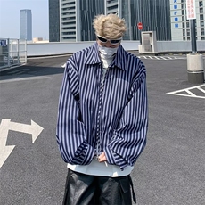 外套日系复古竖条纹夹克原宿风潮牌休闲街头男宽松，男装夹克，星座716-4