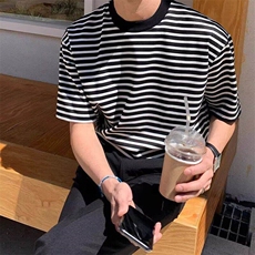 潮流条纹短袖T恤男夏季新款原宿圆领打底衫宽松半袖体恤T11，男装T恤，星座1116A（原606A-3）