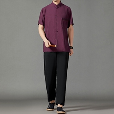 2026夏季薄款高端风冰丝短袖衬衫套装唐装汉服HL23809-P120，男装休闲套装，星座1105-3