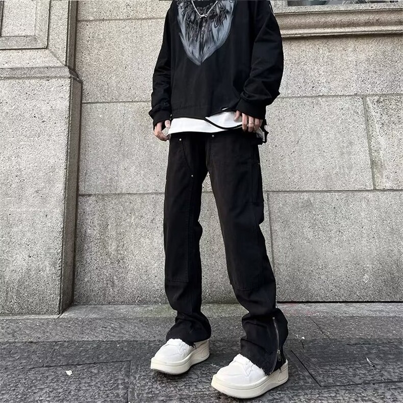 高街牛仔裤男潮牌美式直筒阔腿裤男士微喇叭休闲多口袋长裤,男装牛仔裤,星座506A