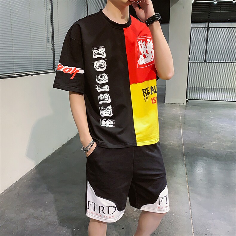 夏季青少年韩版休闲百搭T恤宽松运动套装男F155P55,男装休闲套装,电商A086