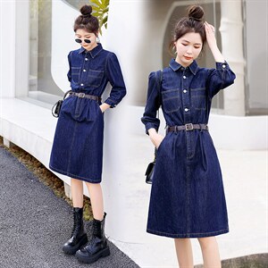 时尚显瘦牛仔连衣裙女长袖气质修身百搭新款春装裙子，女装连衣裙，秋水欣儿