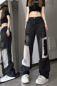 B221 美式ins高街小众个性拼接宽松破洞牛仔裤 LK23099-P65 控88图片