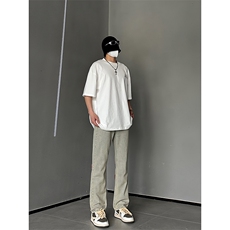 B221美式ins高街暗黑小众情侣毛巾绣直筒牛仔裤LK23021-P65控88，男装牛仔裤，电商B221