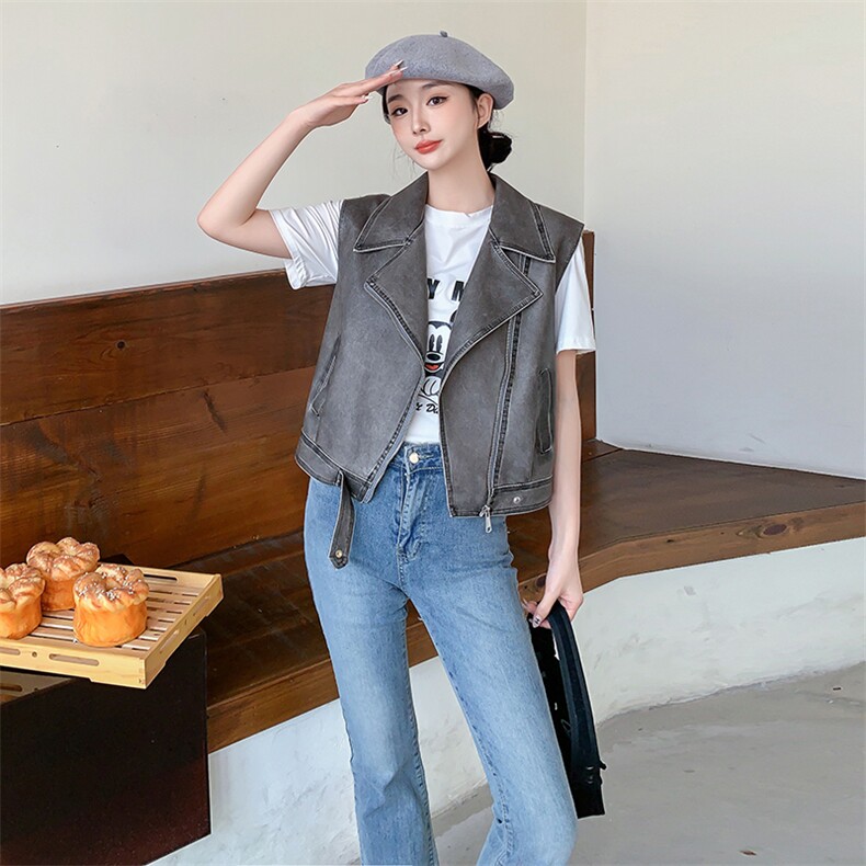 2024春装新款个性时髦机车皮衣马甲，女装皮衣，美拉德工厂直营店